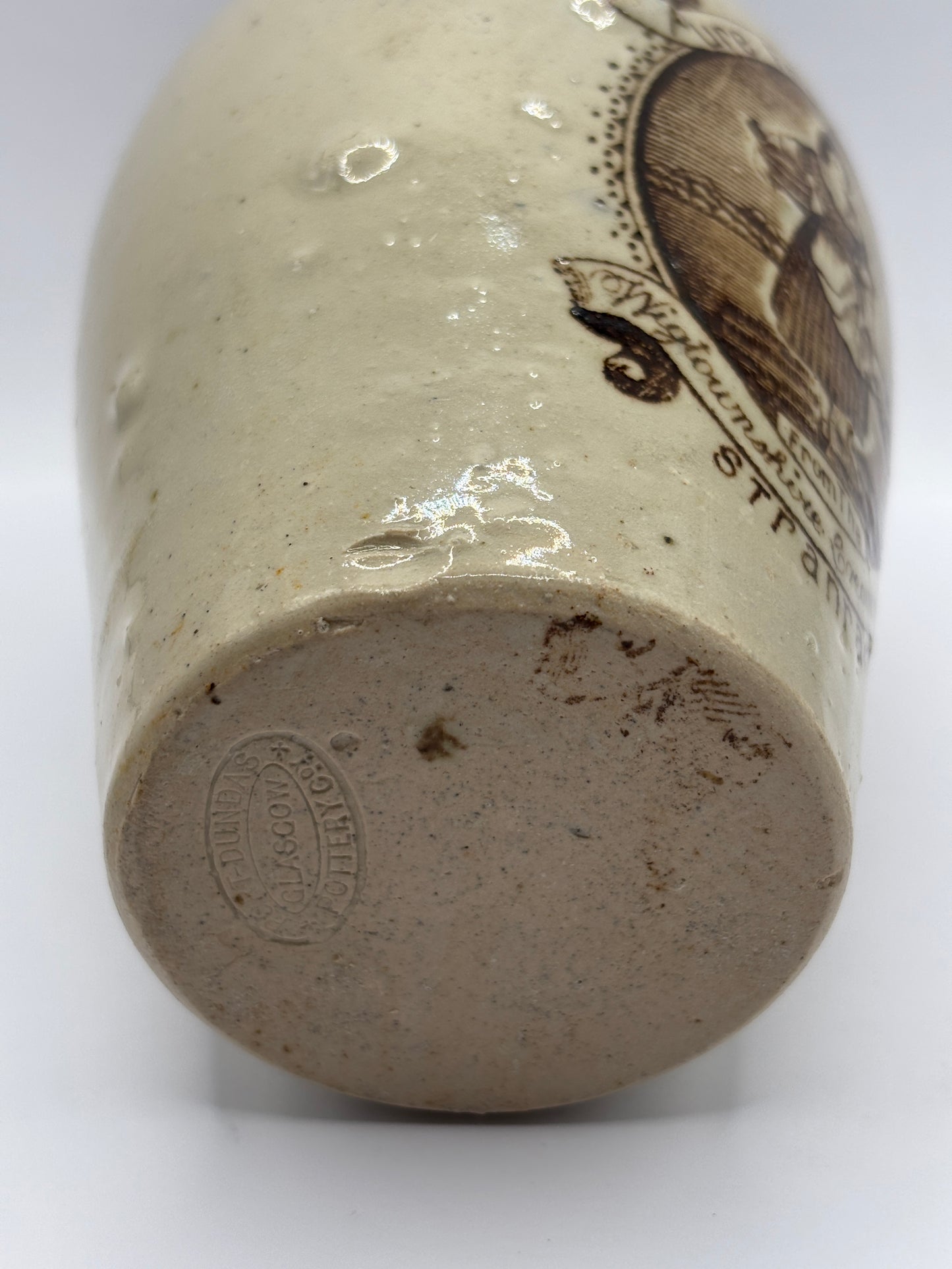 Old XL stoneware advertising cream pot, pure fresh cream Stranraer. Serpia print 13.5cms