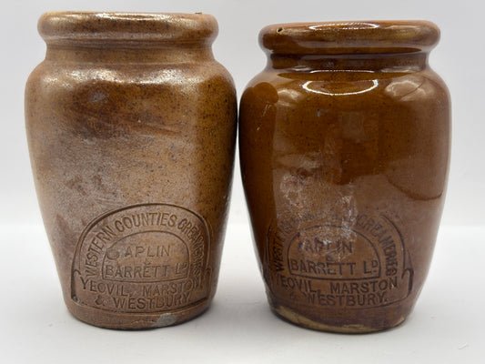 2 Old brown stoneware cream pots. Western counties creameries
