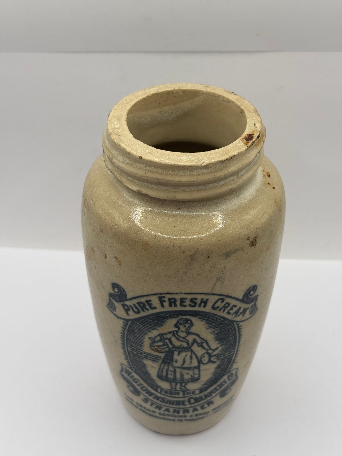 Old XL advertising cream pot, rich preserved cream stranraer, milkmaid