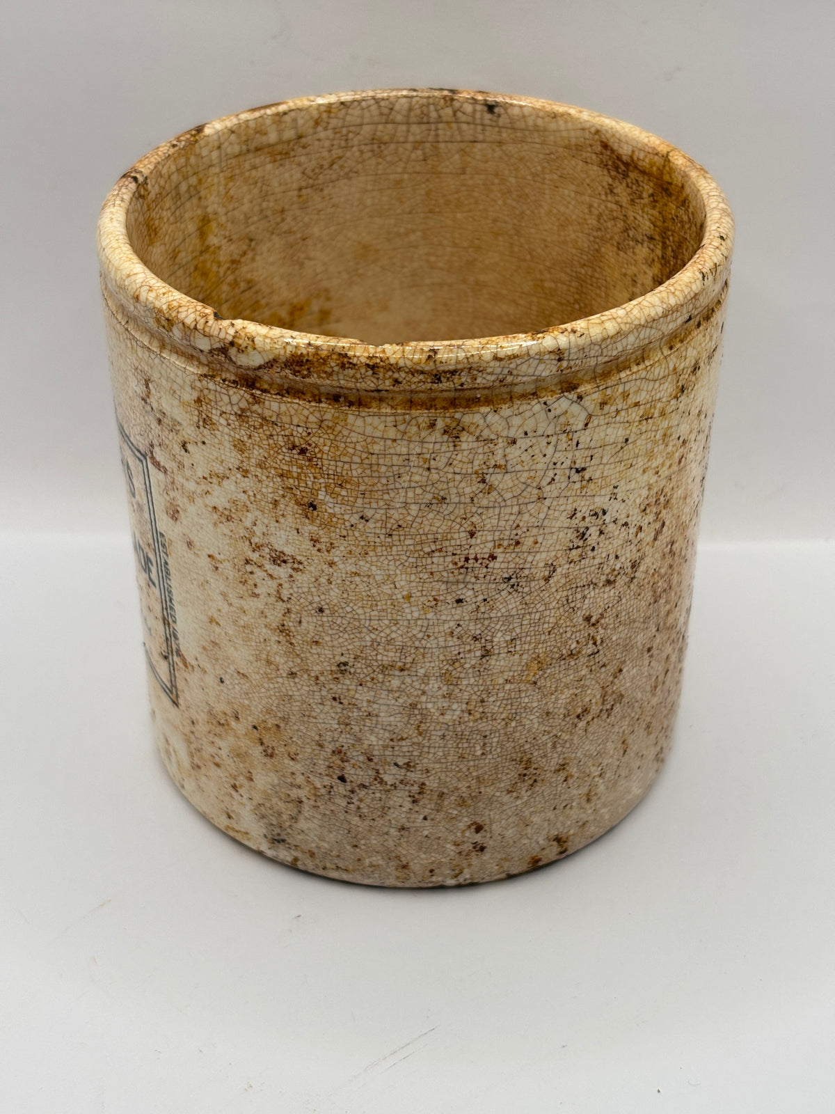 Old 2lb stoneware marmalade pot, Frank Coopers. Damaged