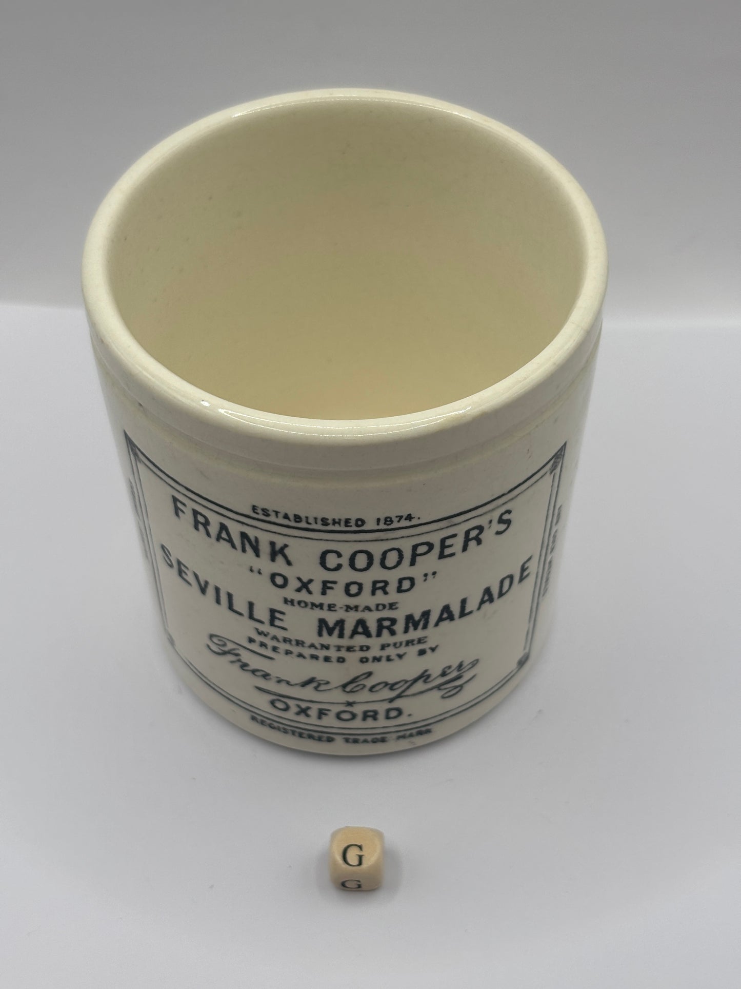 Old 1lb Frank Cooper marmalade Jar with lid (G)