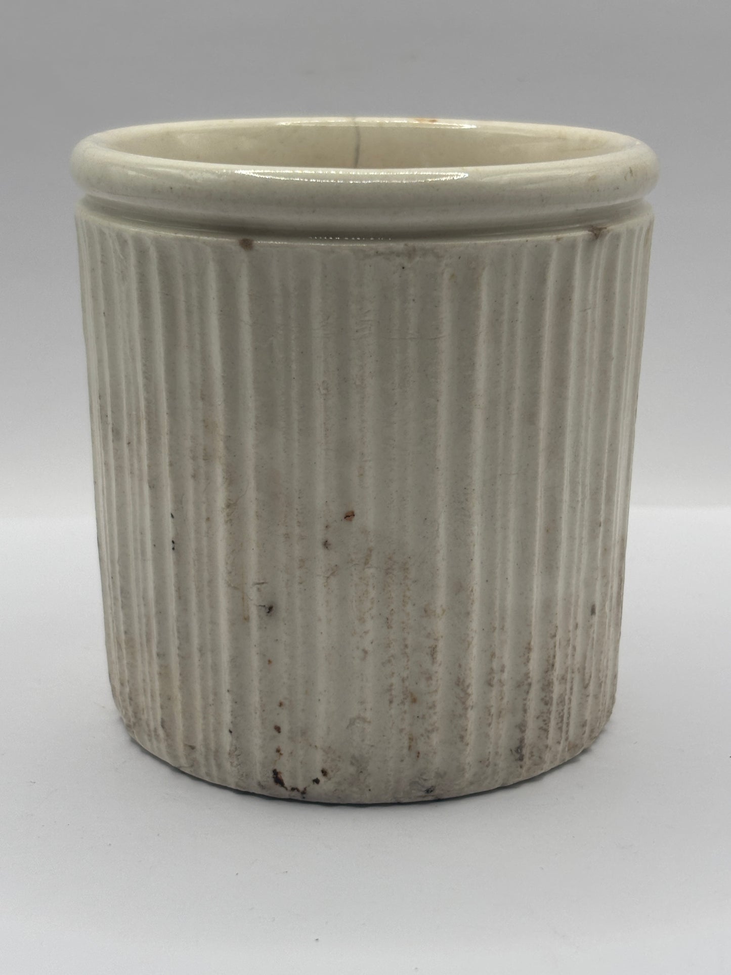 Early ribbed stoneware jam & marmalade pot