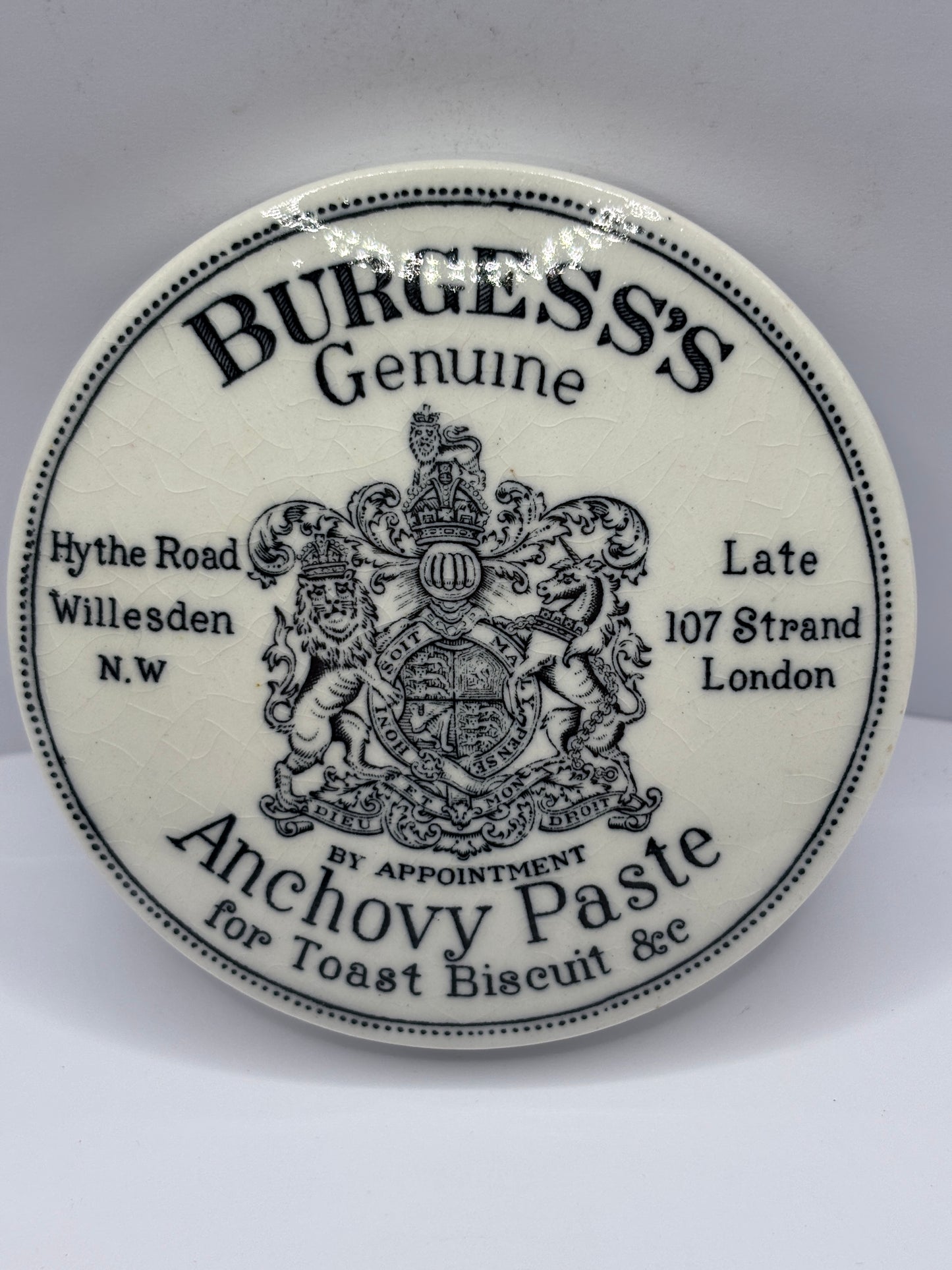 old advertising lid, Burgess’s anchovy paste