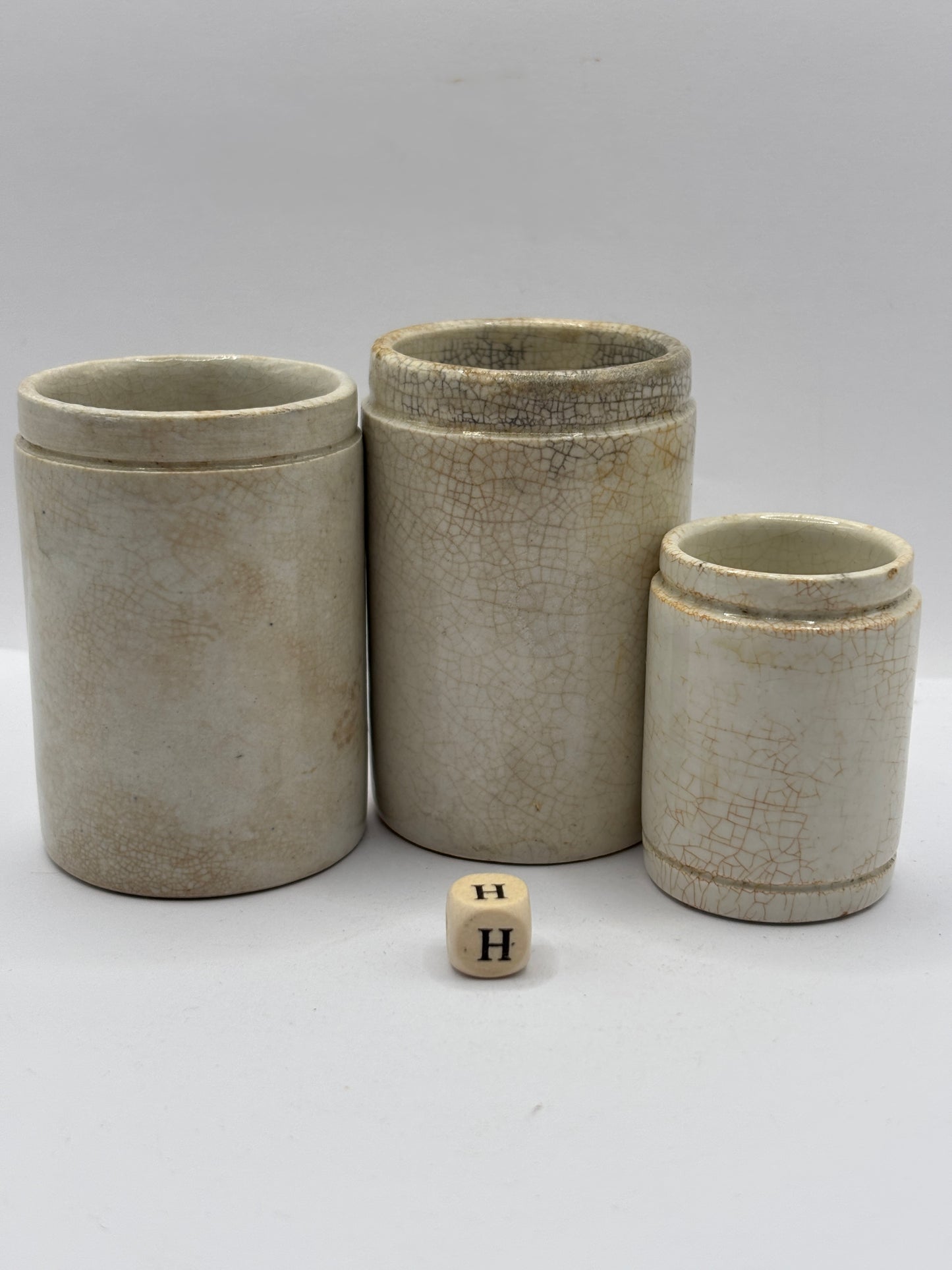 3 old stoneware pots (H)