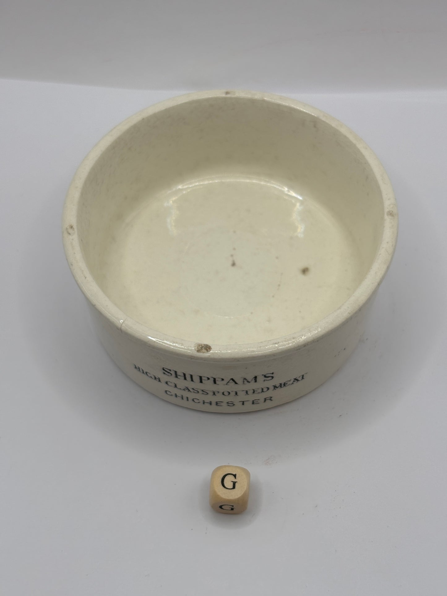 Old advertising meat paste pot, Shippams high class potted meat (G)