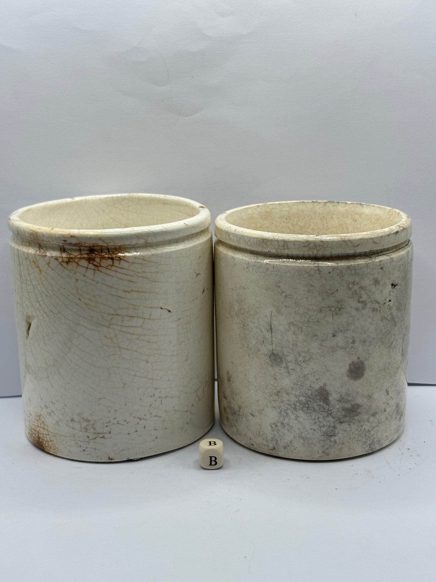 2 old stoneware preserve pots (B)