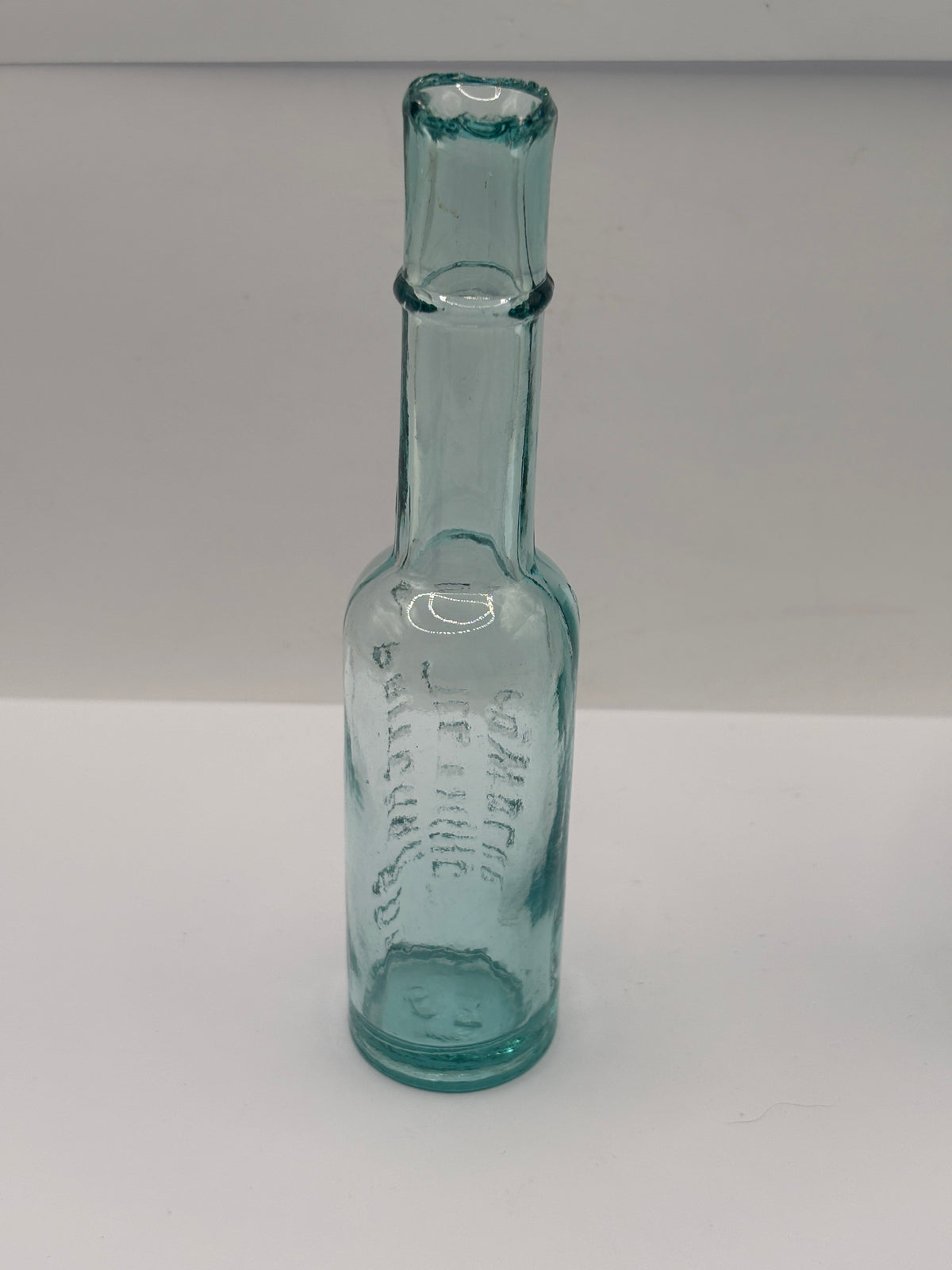 Old aqua glass chemist bottle, Pritchards teething powders