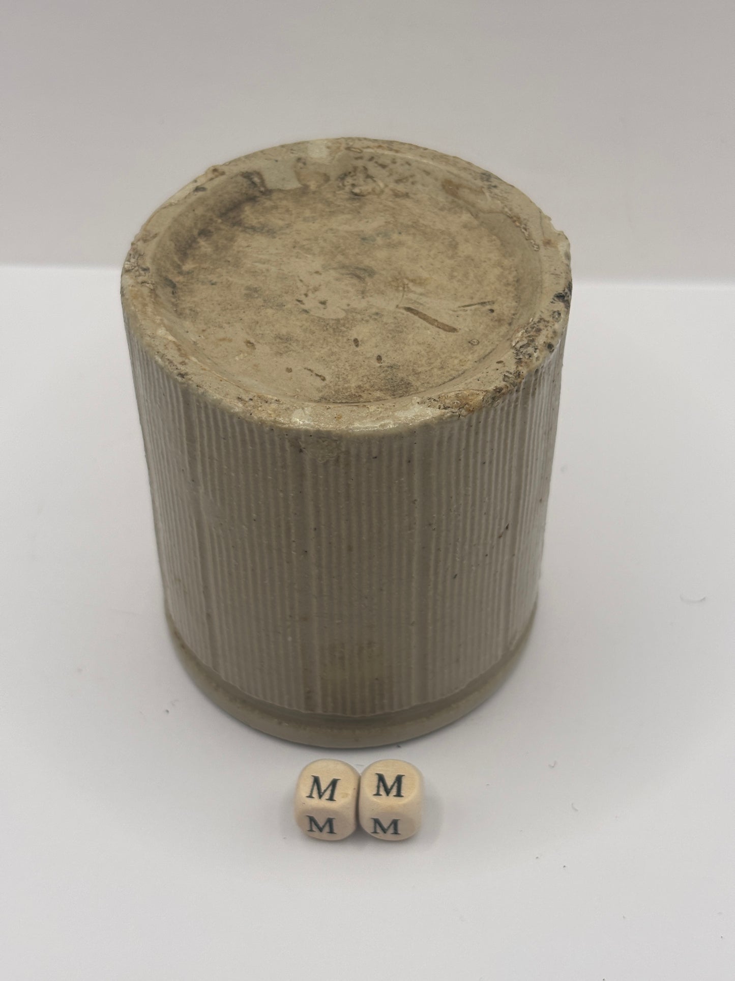 Old small ribbed stoneware jam pot (MM)