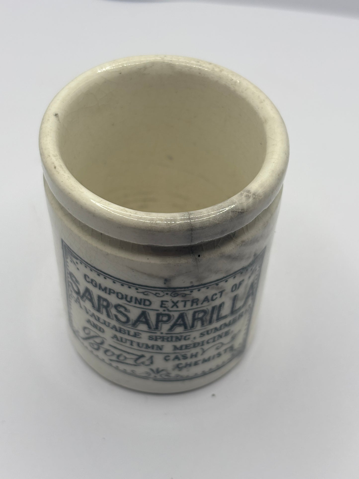 Old advertising jar, Boots Sarsaparilla