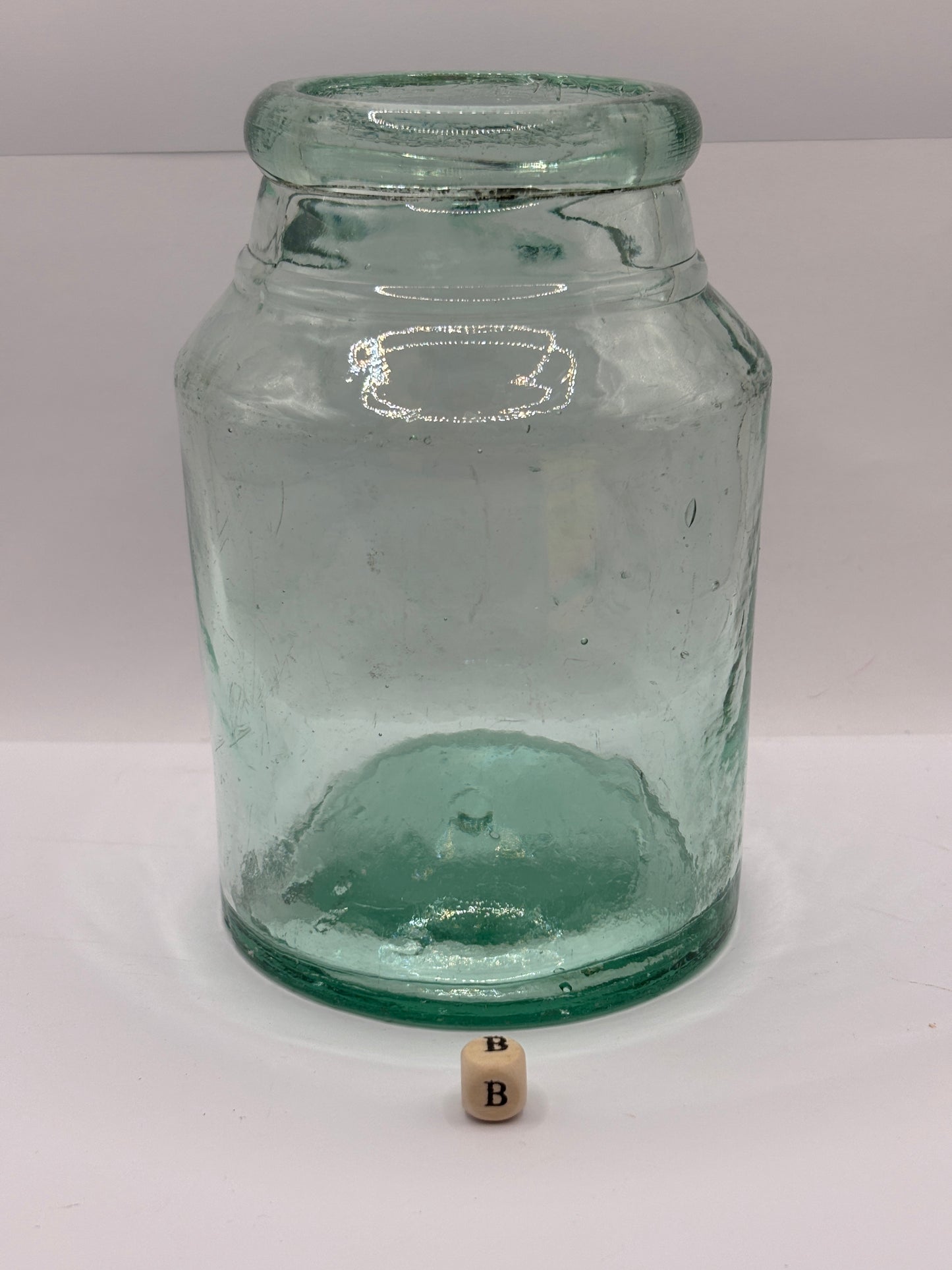 Old 2lb aqua glass pickle jar, preserve jar (B)
