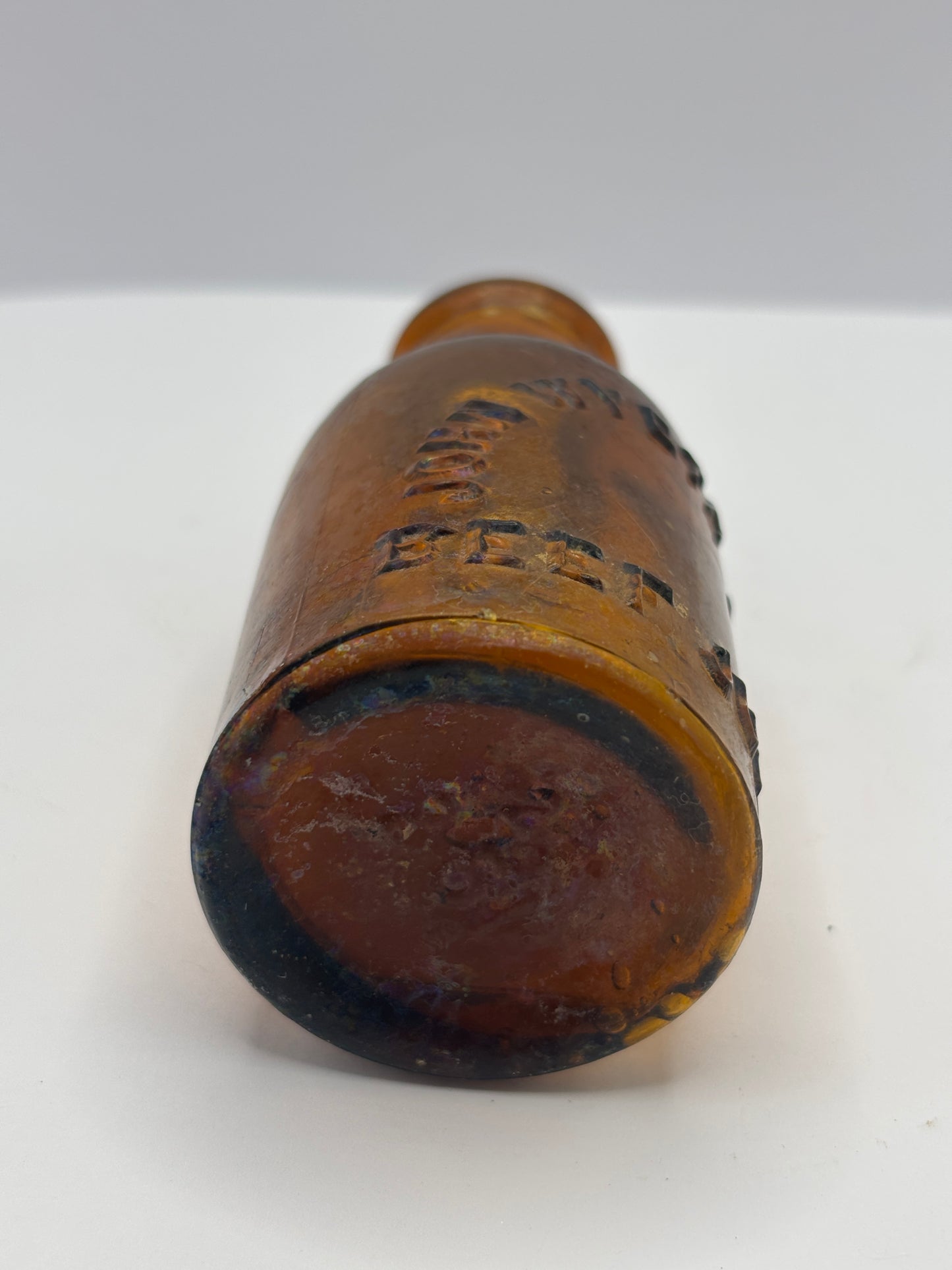 Old amber glass beef juice bottle