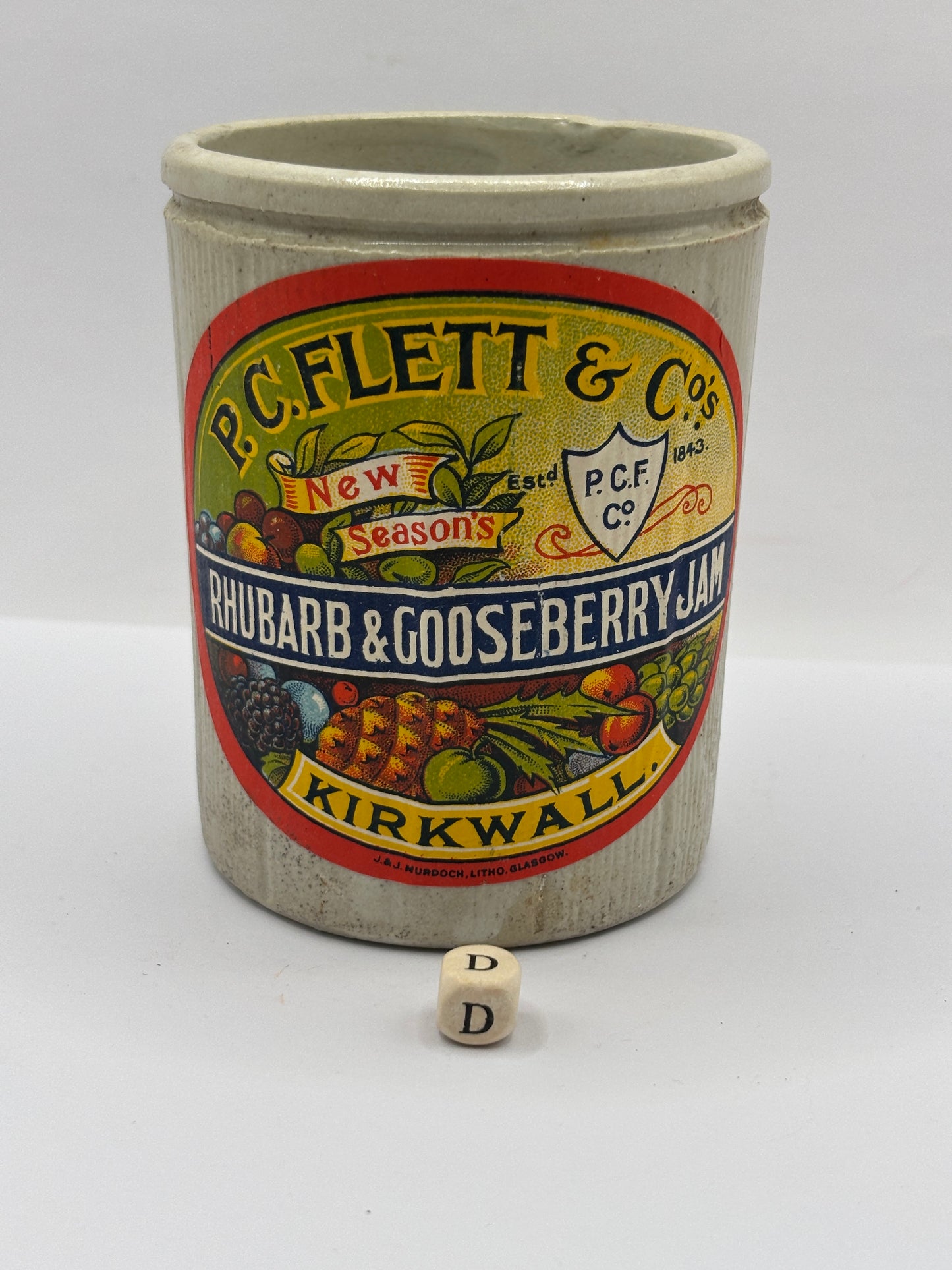 Old 1lb stoneware jam pot with added label (D)