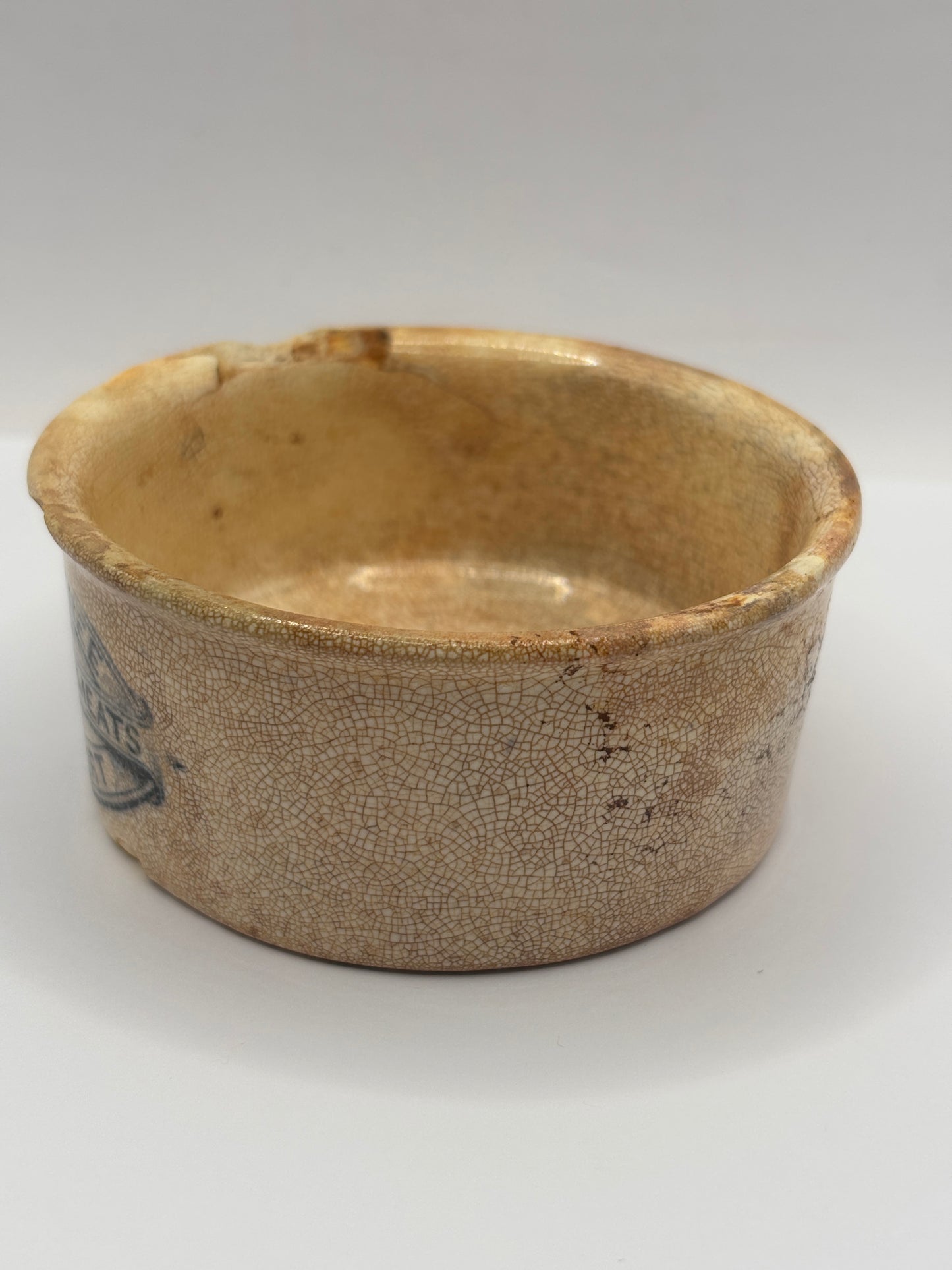 Old Plumtree advertising meat paste pot. Damaged