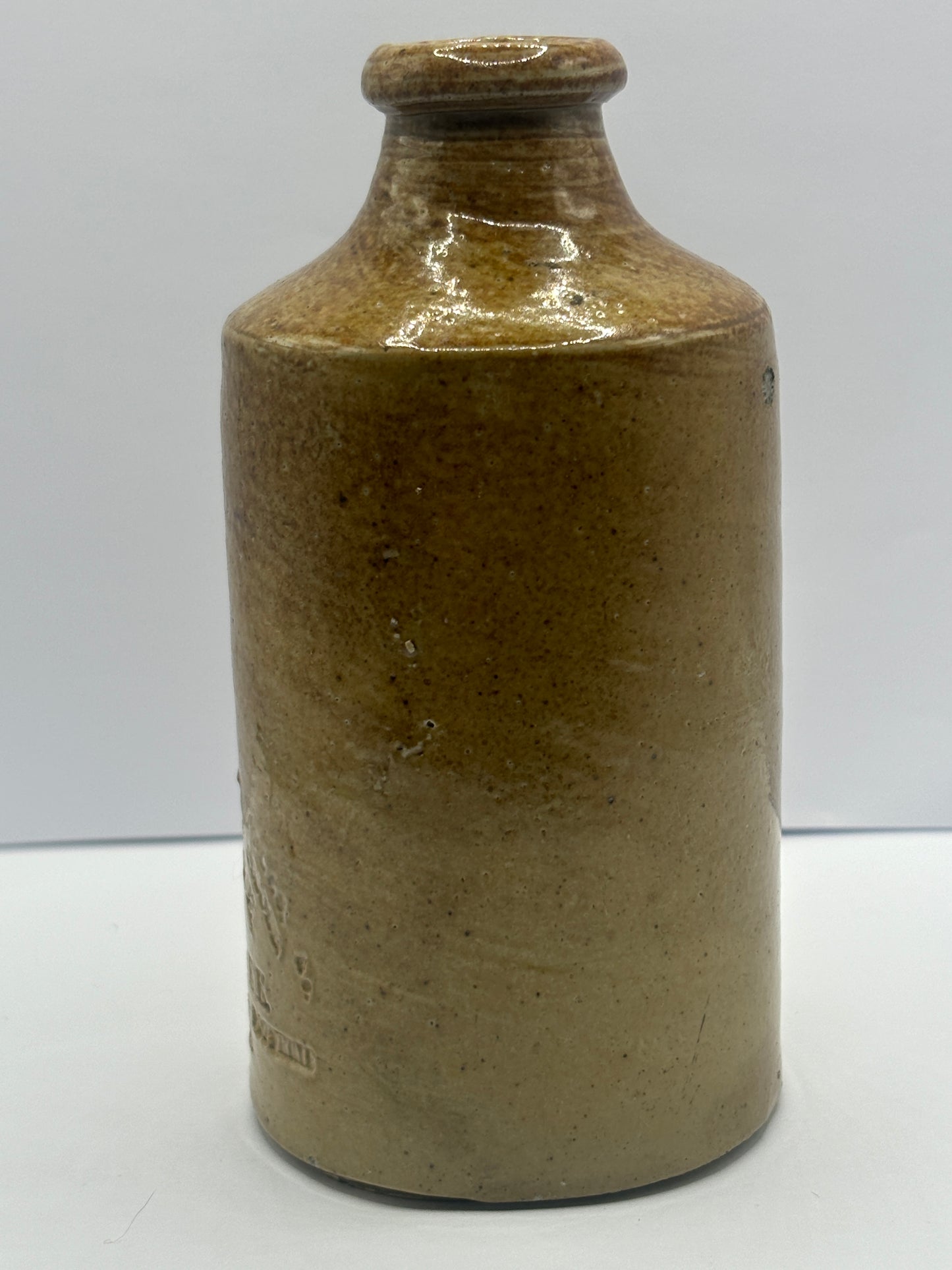 Stoneware advertising pot, Vitreous stoneware bottle, J Bourne