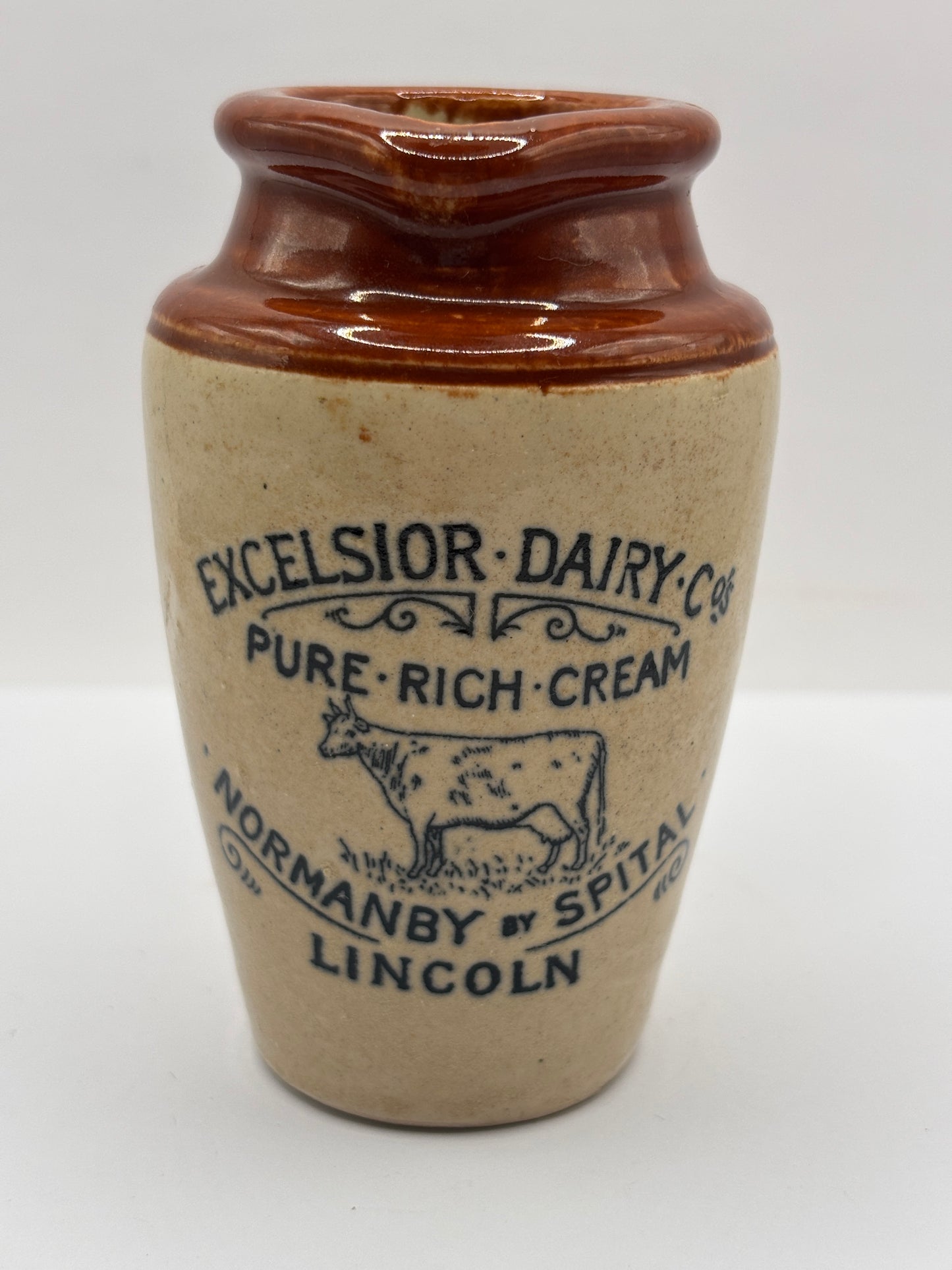 Old advertising cream pot, Excelsior dairy. Pure rich cream, Lincoln