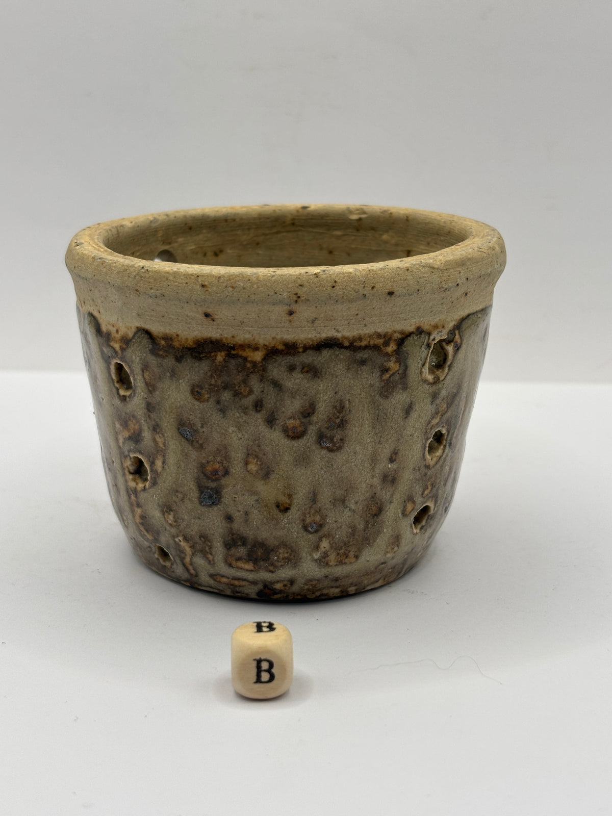 Old small french stoneware cheese mold, strainer/ faisselle (B)