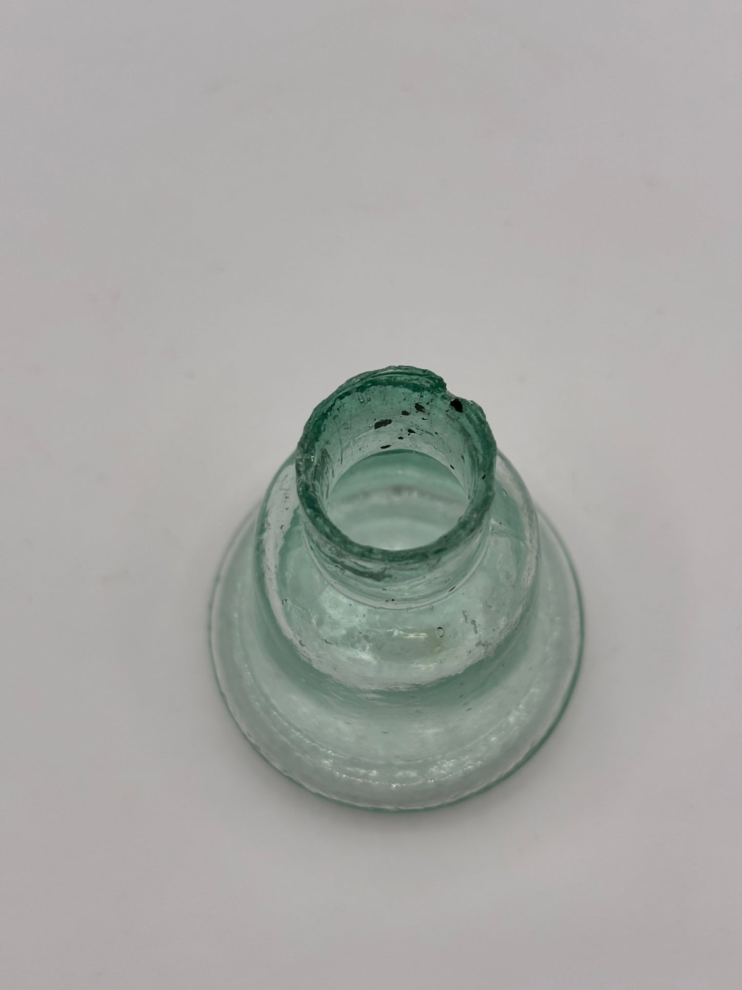 Old aqua glass inkwell, Bell ink
