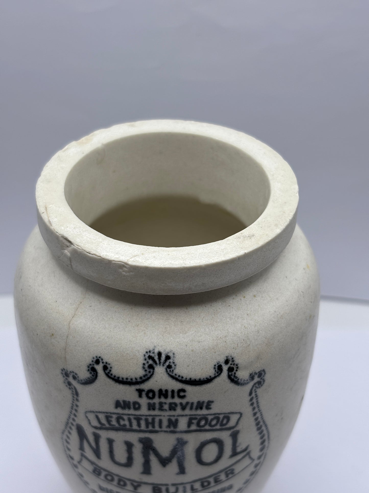 Old numol body builder advertising jar, 13cms