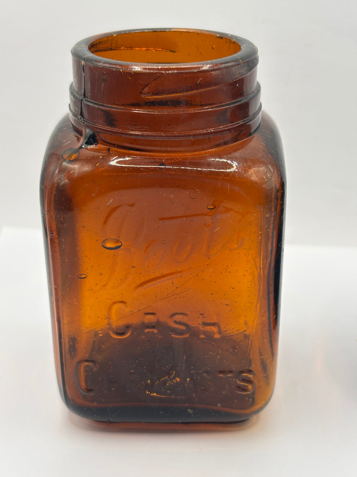 Old amber glass Boots Cash chemists jar 11.5cms