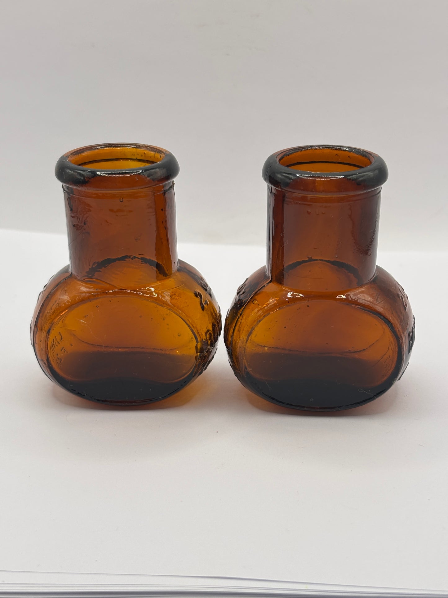 2 old amber glass bovril bottles 2oz
