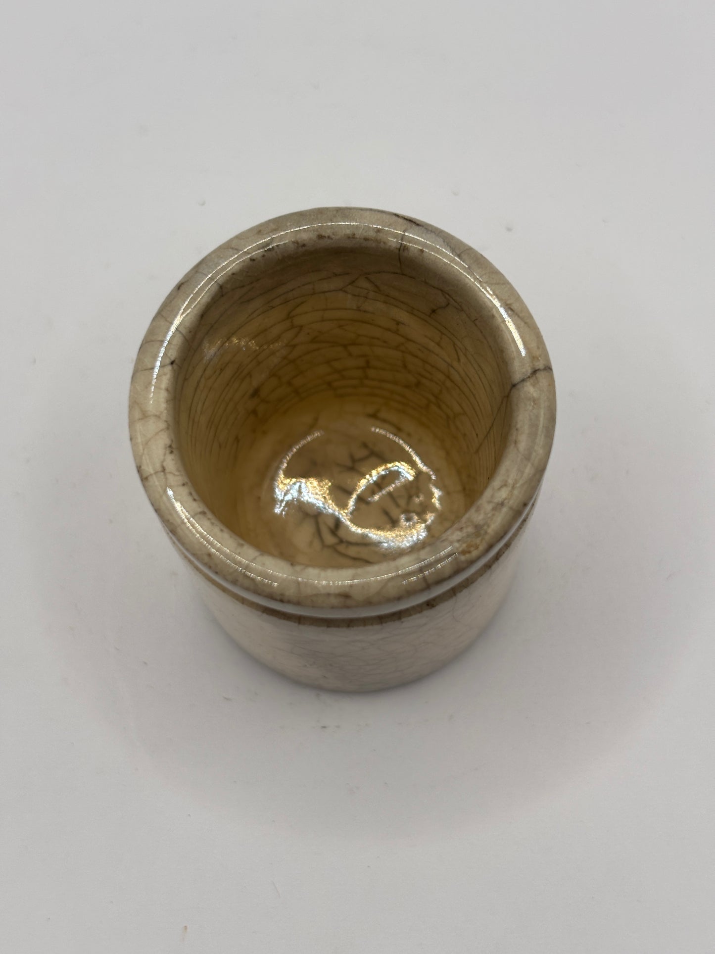 Old mini stained & crazed stoneware pot 5cms