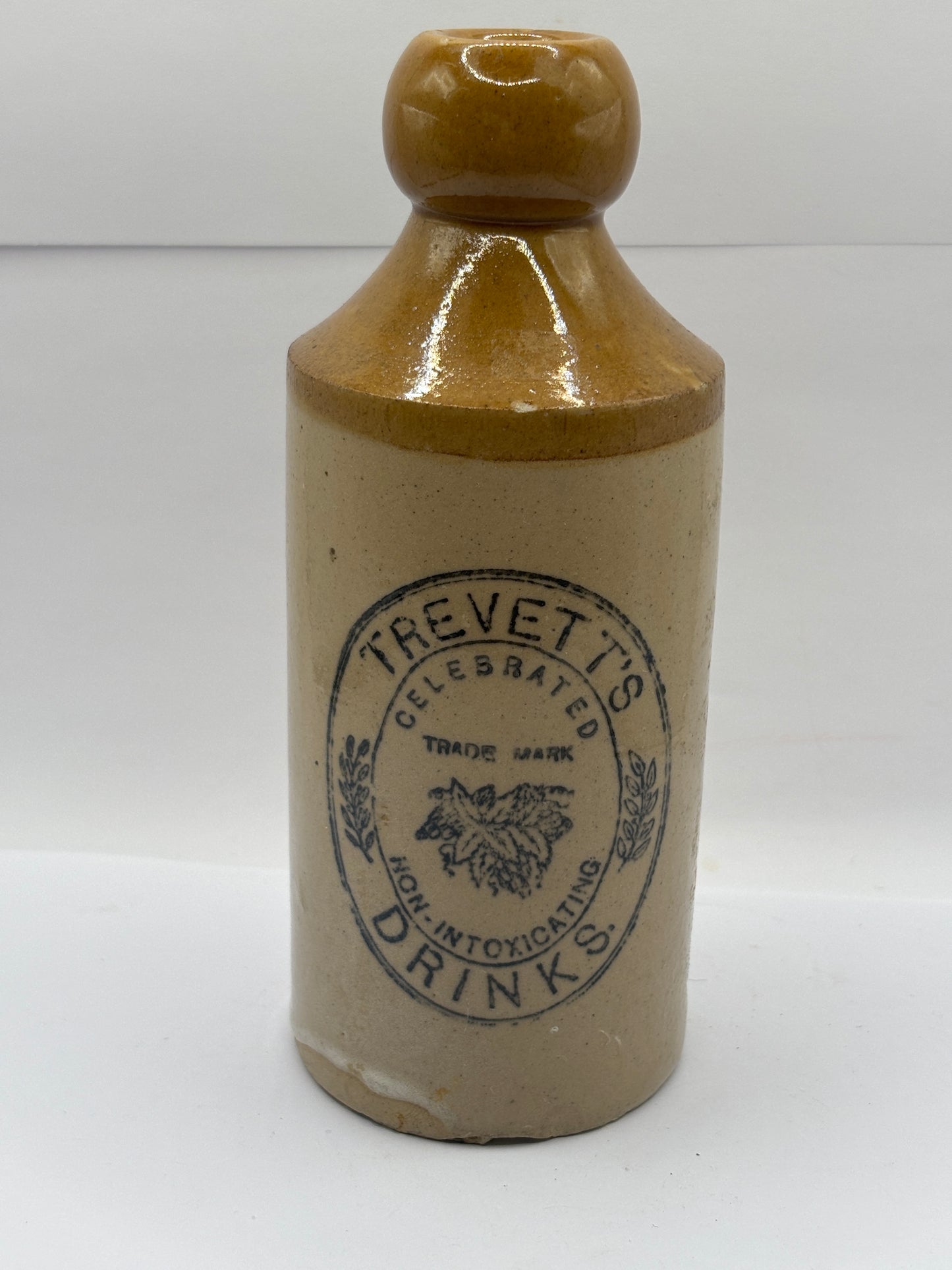 Old stoneware ginger beer bottle, Trevett’s drinks