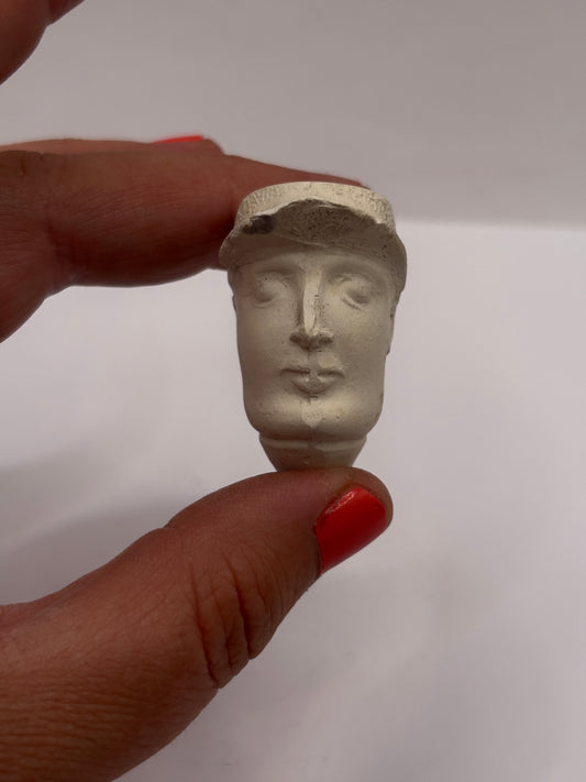Old figural clay pipe head, pipe bowl