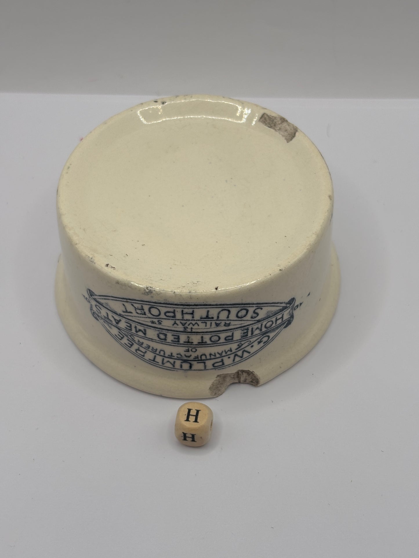 Old advertising meat paste pot, plumtrees (H) damaged