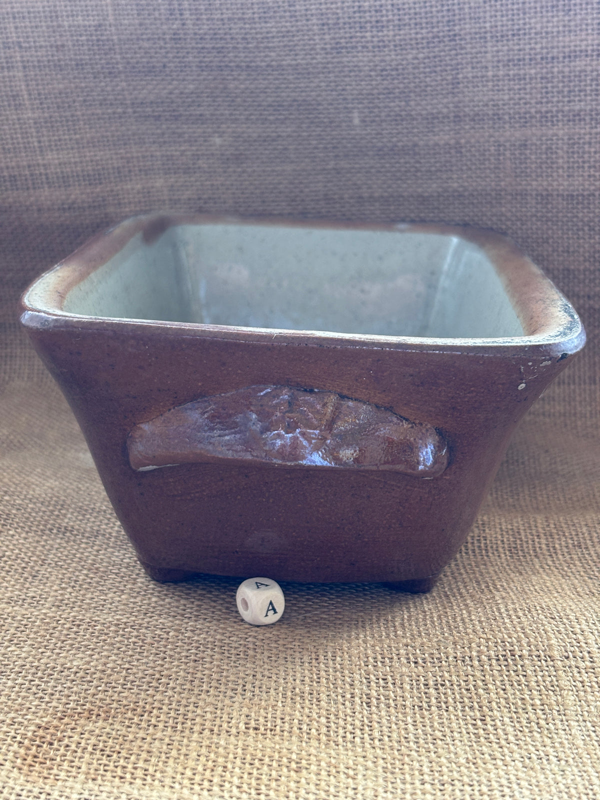 Old brown salt glaze stoneware pie dish (a)