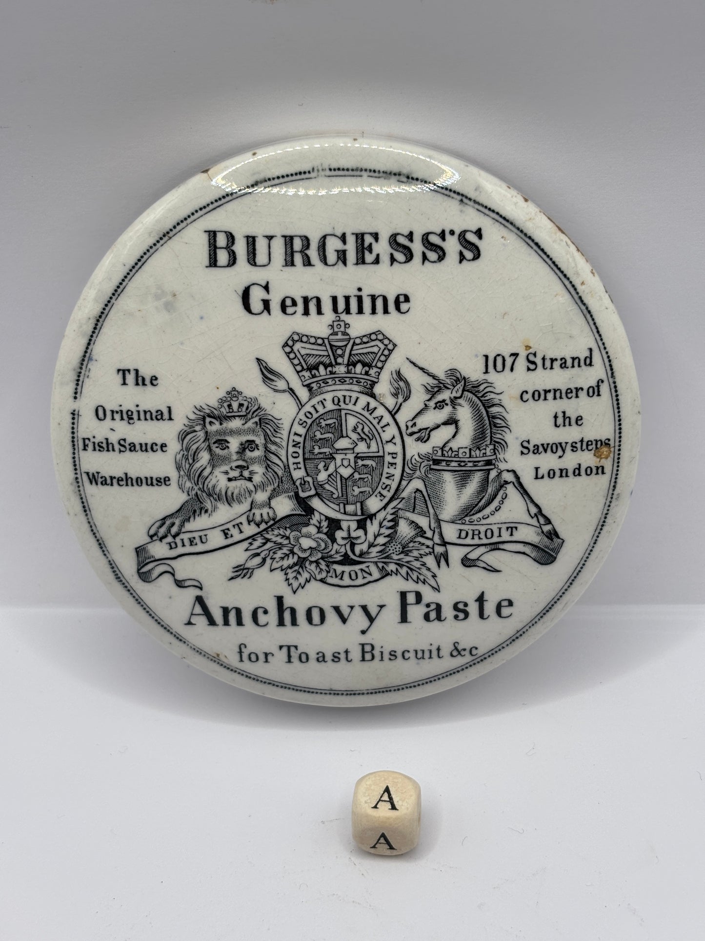 old advertising lid, Burgess’s anchovy paste (a)
