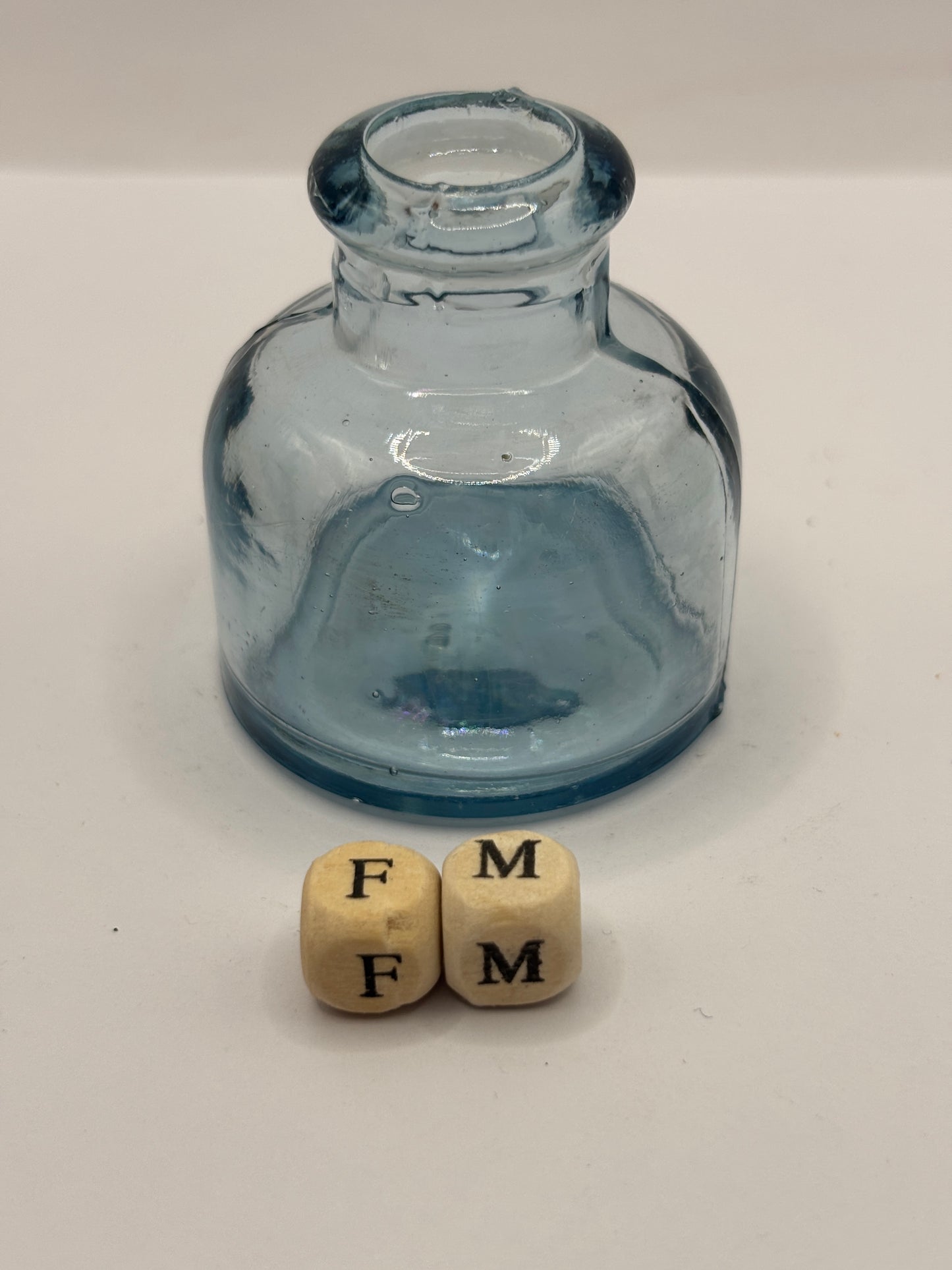 Old blue glass ink bottle, inkwell (fm)