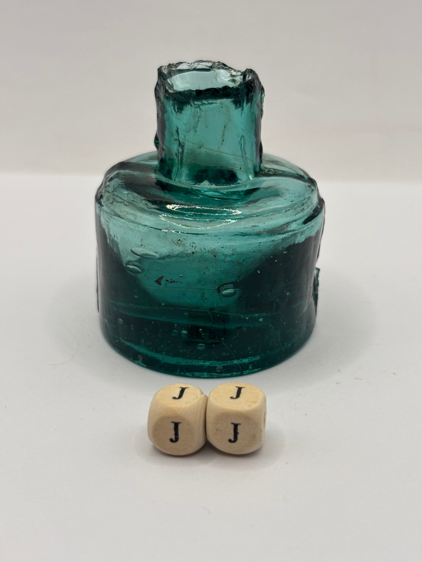Old green glass ink, inkwell. (JJ)