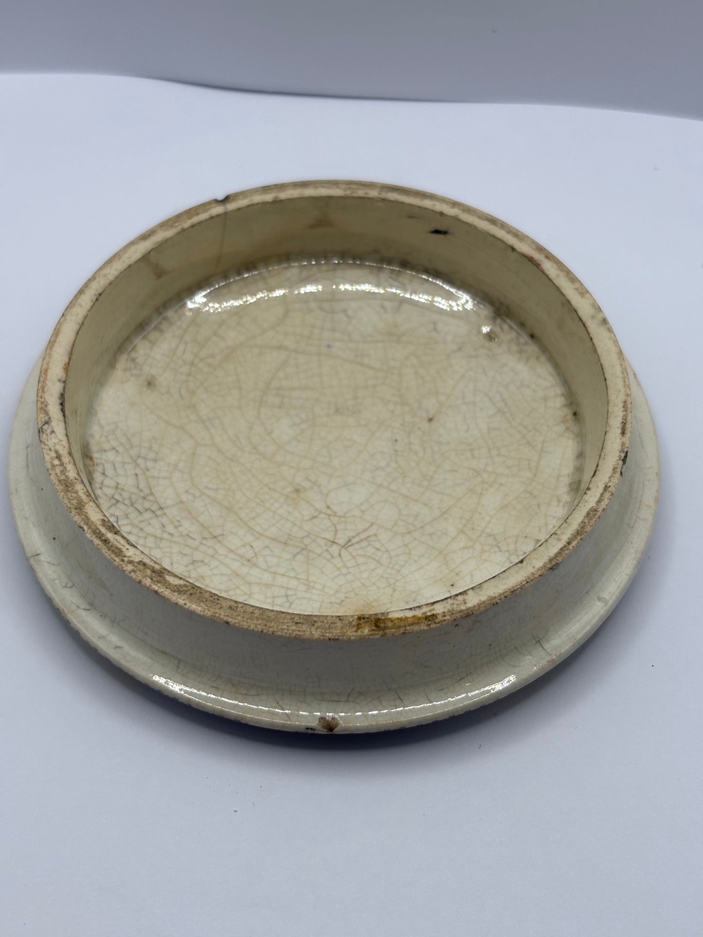 Old Prattware lid, victorian pot lid. The village wedding, Pratt lid