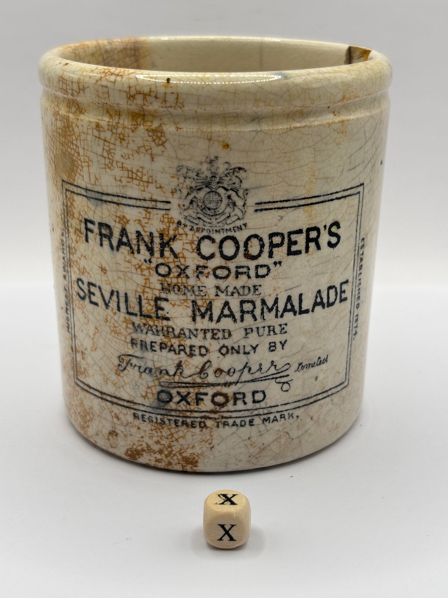 Old 1lb frank coopers marmalade jar.  Damaged (x)