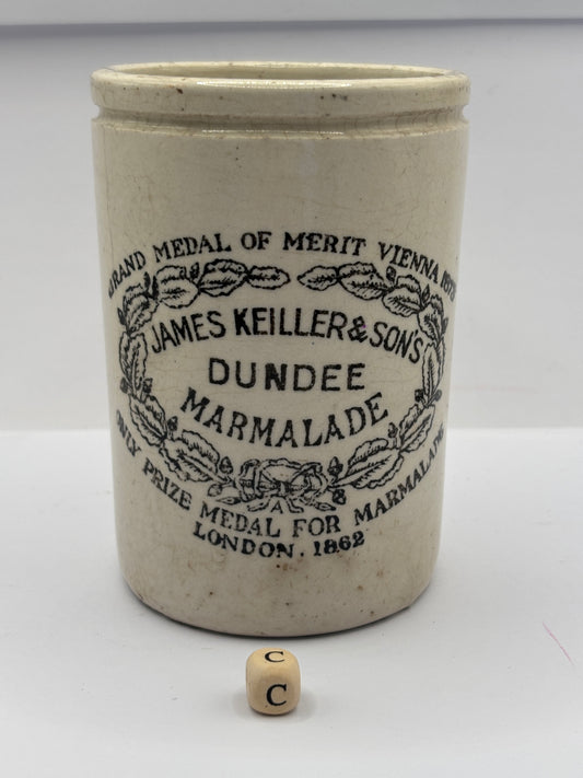Old 1lb stoneware marmalade pot, James Keiller Dundee marmalade (c)