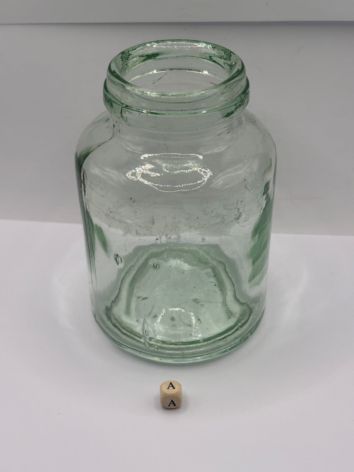 Old aqua glass pickle jar (a) 13.5cms