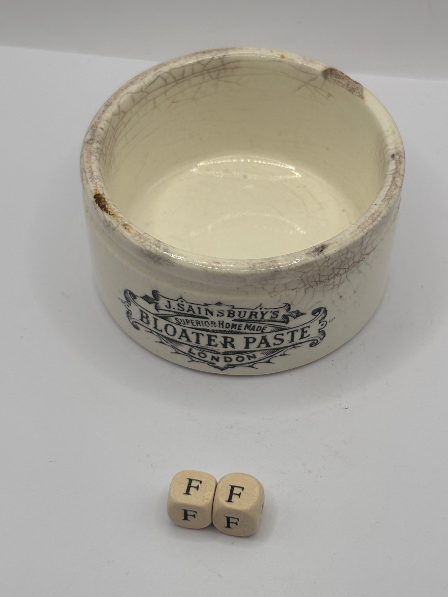 Old advertising meat paste pot, J.Sainsburys bloater paste (FF)