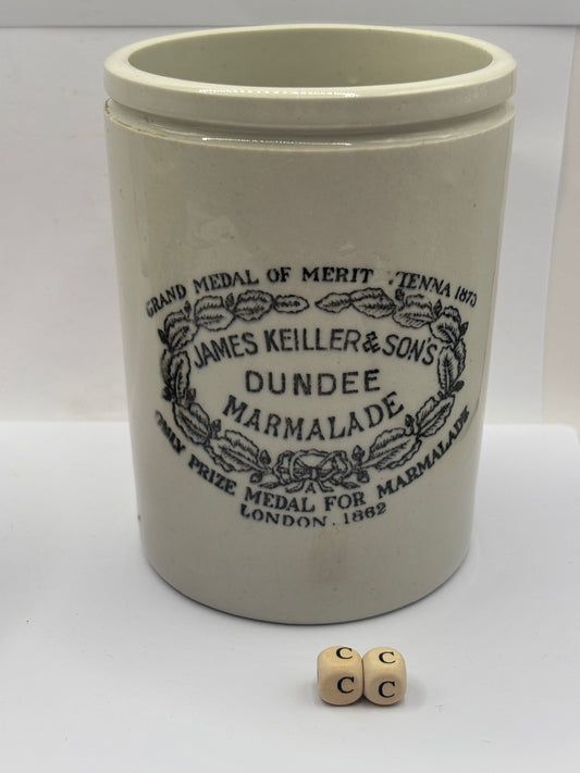 Old 2lb stoneware marmalade pot, James Keiller Dundee marmalade (cc)