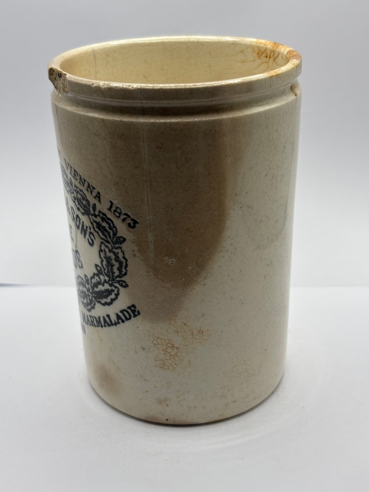 Old 1lb James Keiller Dundee marmalade jar. Damaged