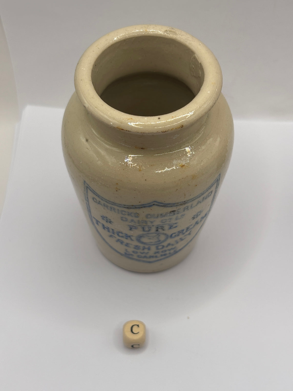 Old advertising cream pot, Carricks Cumberland dairy (c)