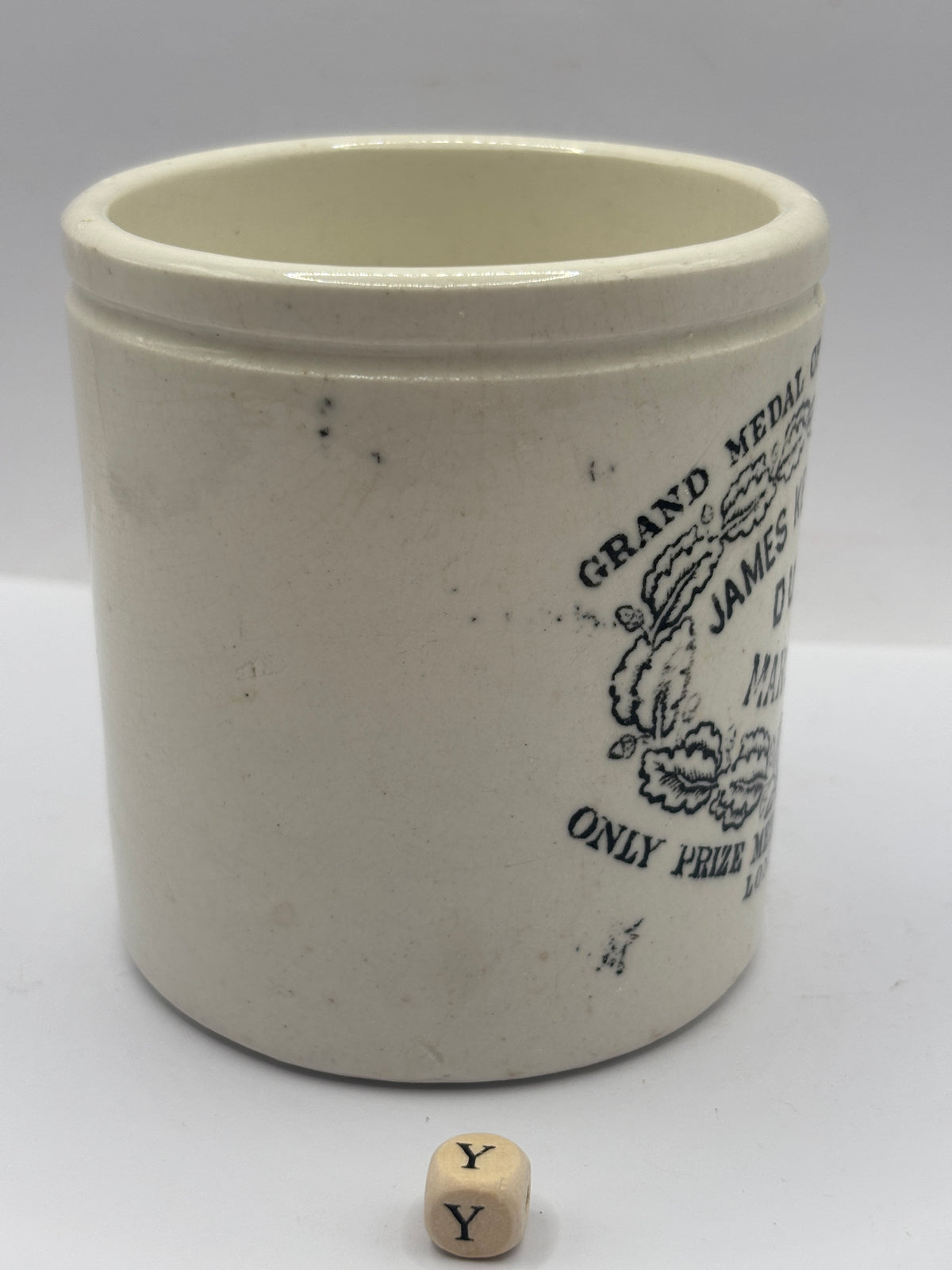 Old 1lb stoneware marmalade pot, James Keiller Dundee marmalade (y)