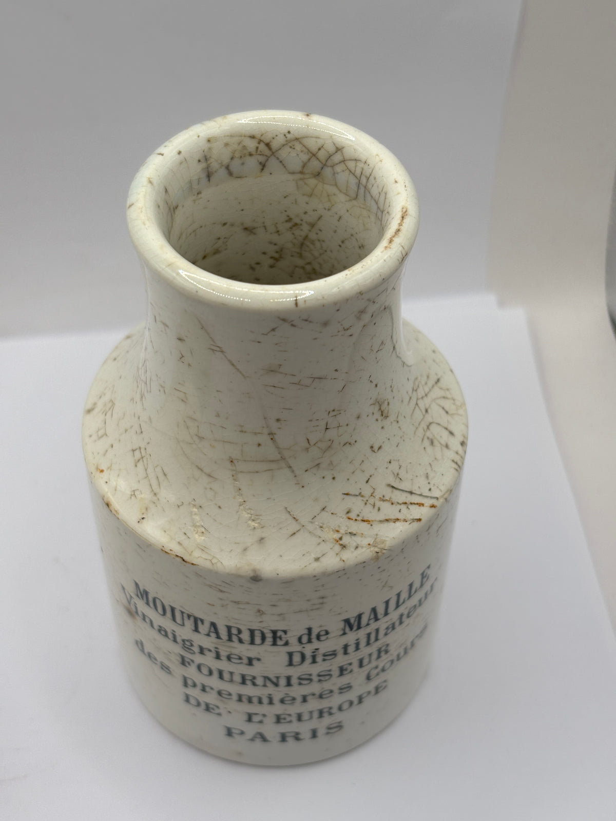 Old stoneware french mustard jar, moutarde de maille