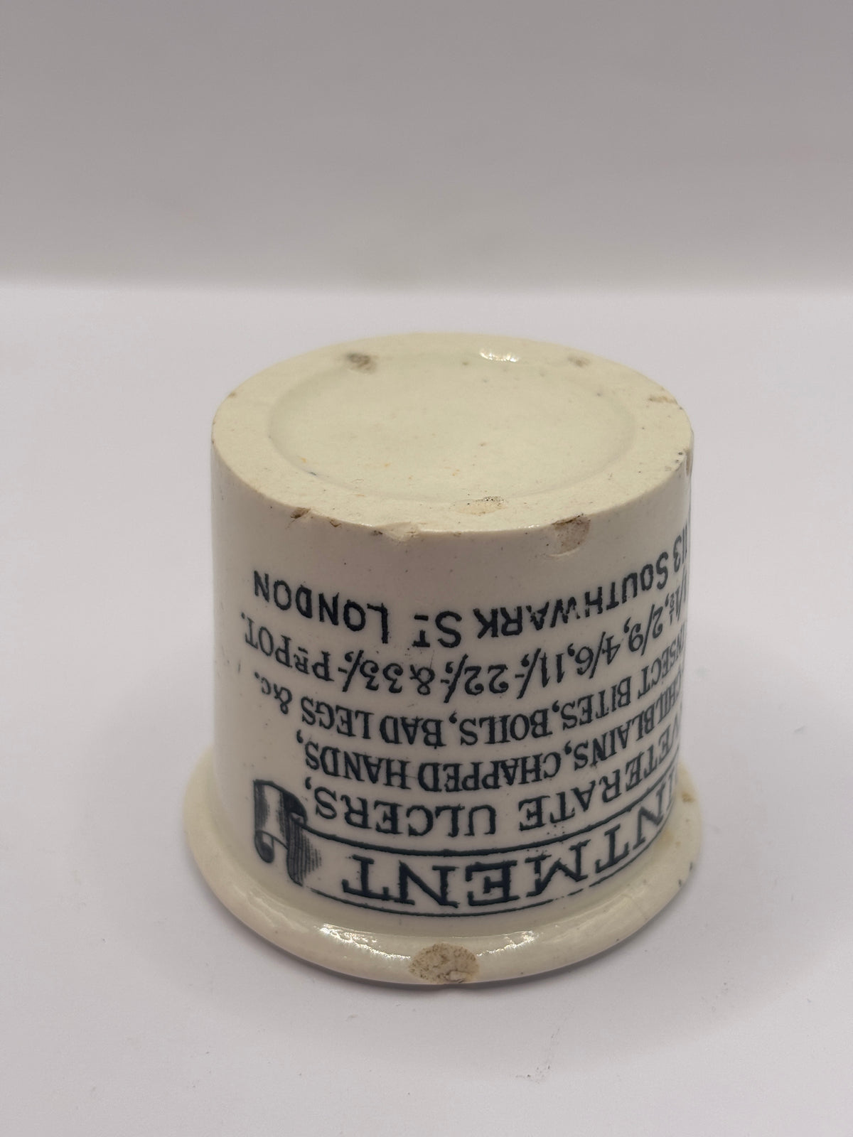 Old advertising ointment pot, Holloways ointment. Small chip