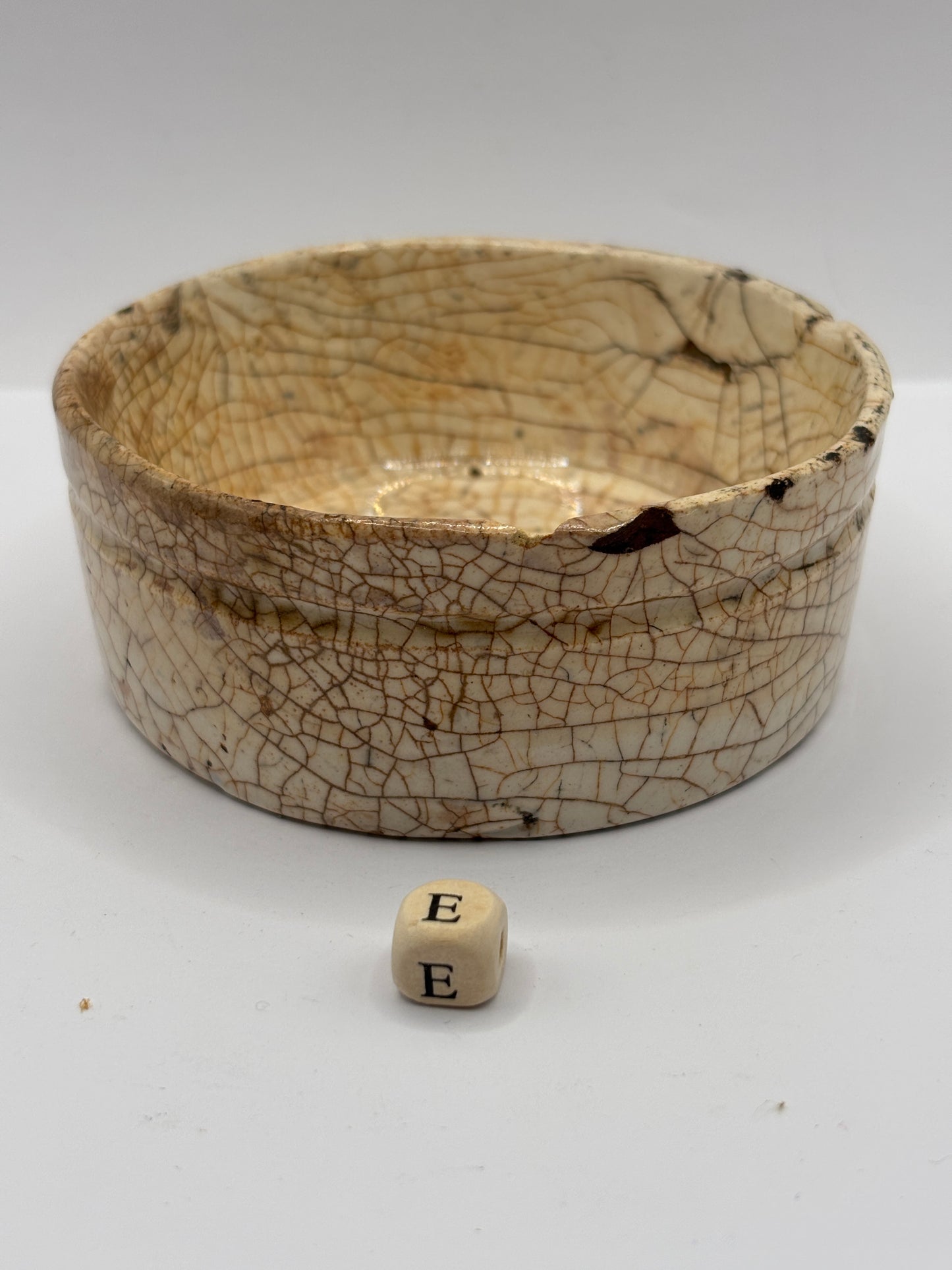 Old stained & crazed meat paste pot (E)