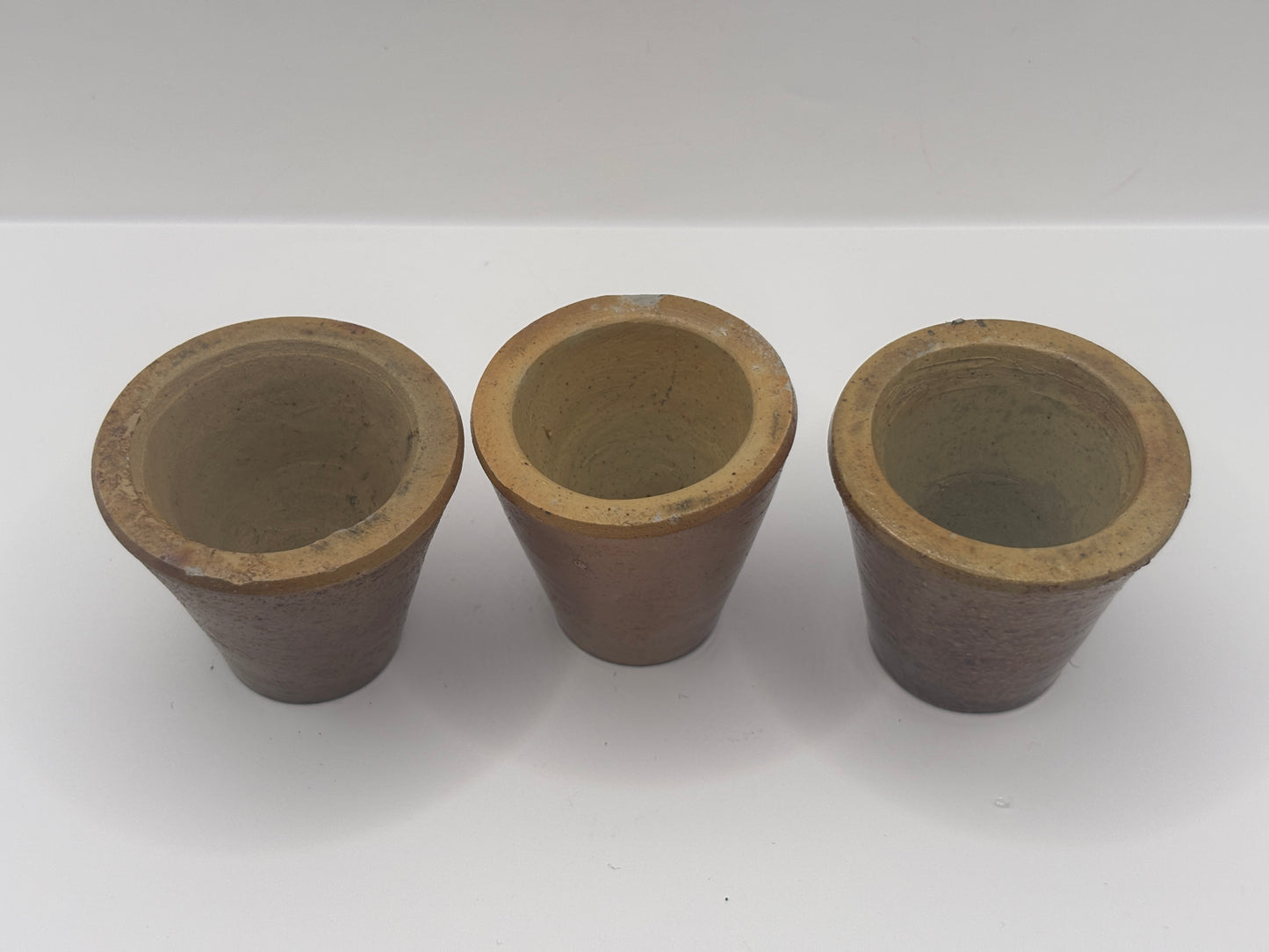 3 old small stoneware boot blacking pots