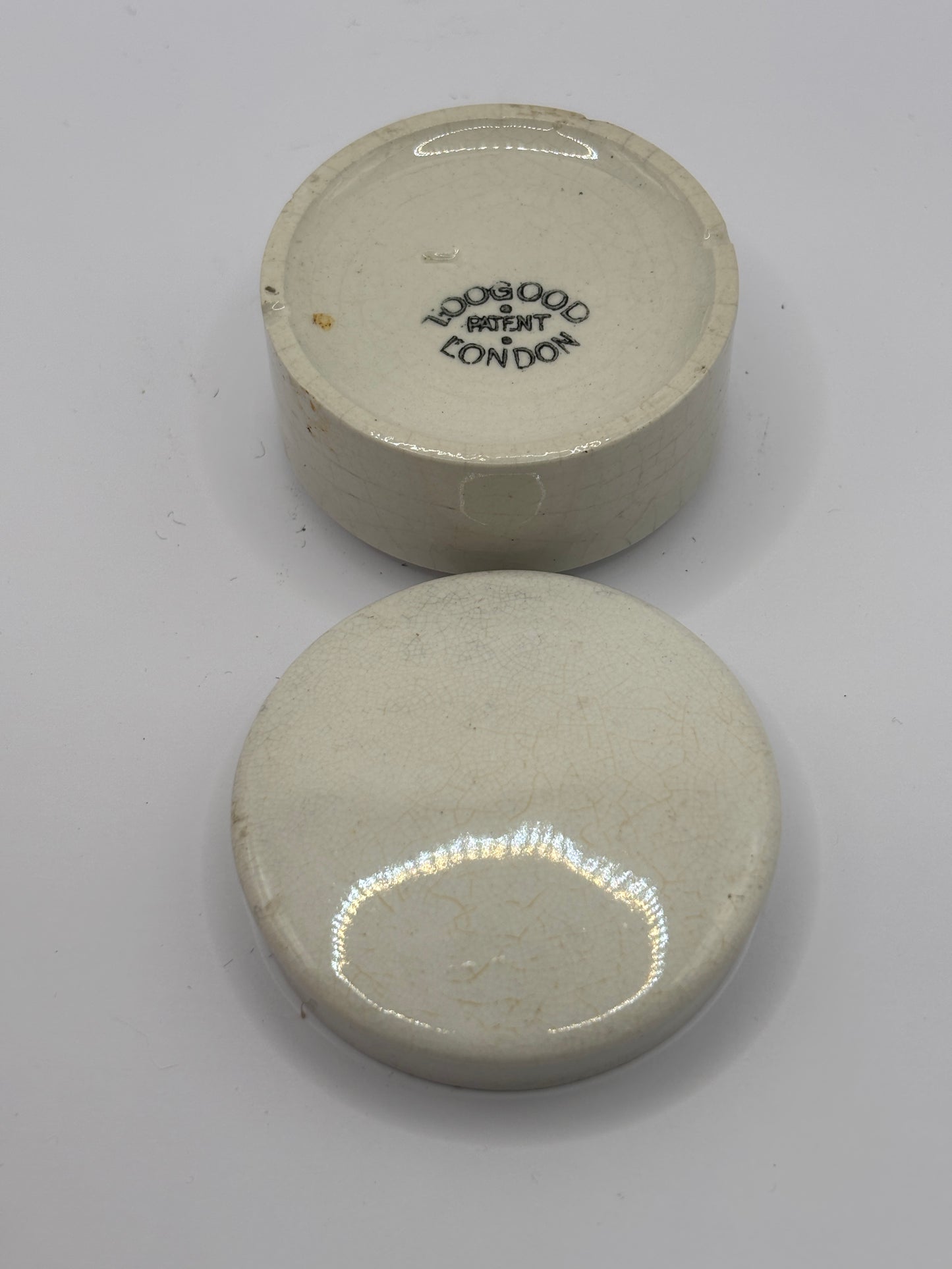 Old stoneware lidded pot. Plain Pot lid and base