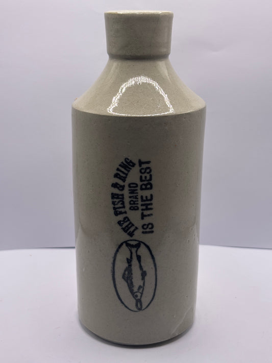 Old stoneware Fish & Ring brand advertising bottle