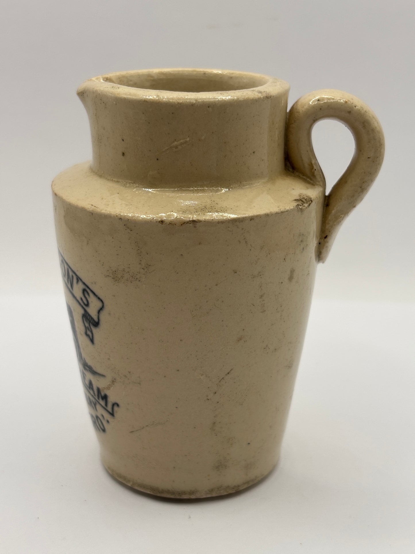 Old advertising cream pot, Richardsons thick cream. The creamery Scarboro. With handle
