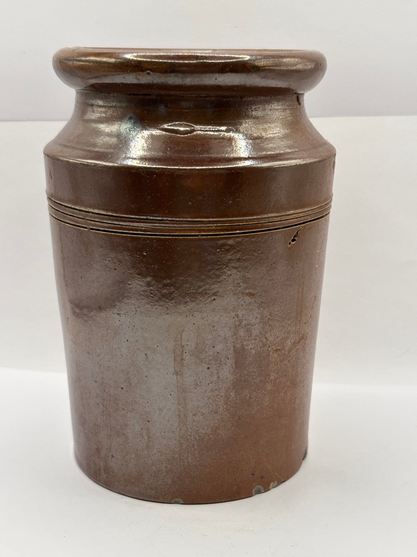 Old salt glaze pantry pot, storage jar 16cms