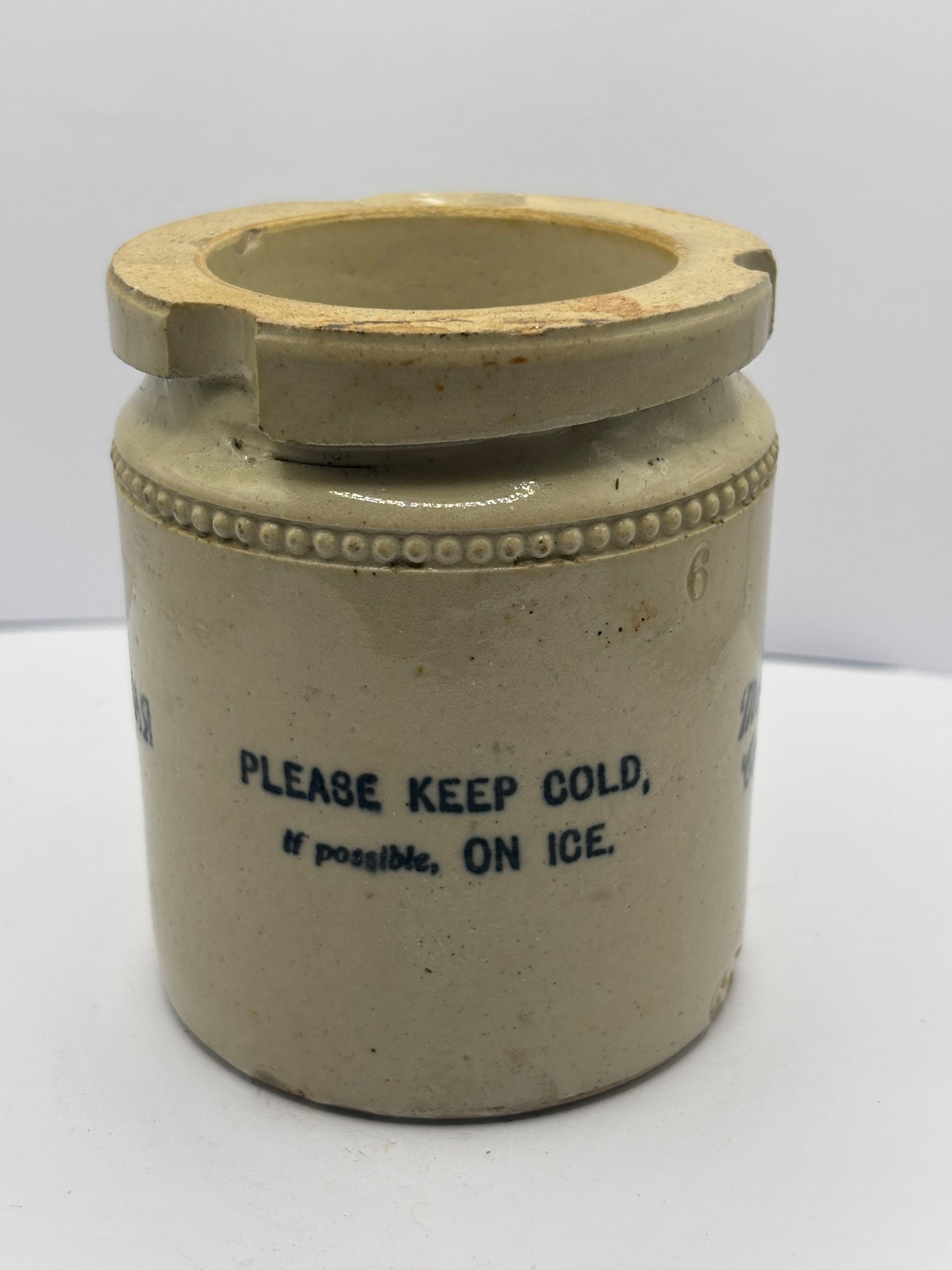 Old stoneware caviare jar. Astrakhan molossol caviare